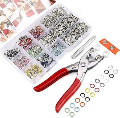 Daivik 200 Set Snaps Buttons Kit ,Metal Prong Hollow Snap & Pliers Press Tool Kit Punch Plier(Length : 12 inch)