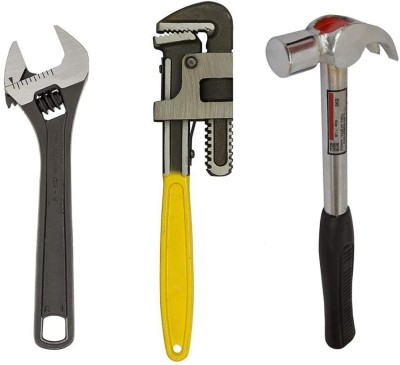 Tools Titan 8 Inch Adjustable Wrench with 10 Inch Pipe Wrench & 11 Inch Claw Hammer Hand Tool Kit(3 Tools)