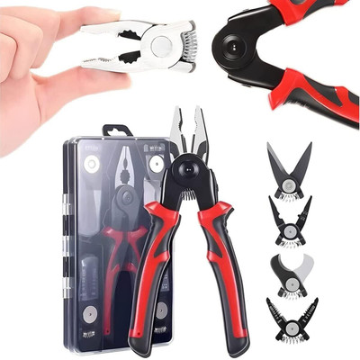 VYAKAT 5-in-1 Multifunctional Pliers – Cutting, Stripping, Crimping Tool – Linesman Multi Utility Plier(5 Tools, Black, Red)