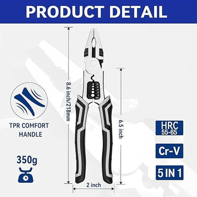 Taxila 5-in-1 Combination Wire-Plier Wire Cutter with Gripping Lineman Plier(Length : 8.5 inch)