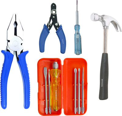 FADMAN 5 Pcs Combo Kit | Wire Cutter | Tester | Claw Hammer | Screwdriver Box-R | Lineman Plier(Length : 8 inch)