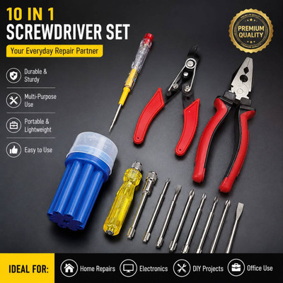 ATTACK Home Repair Tool Kit Combo with Tester Wire Cutter, Plier & Screwdriver Bit Set Lineman Plier(Length : 8 inch)