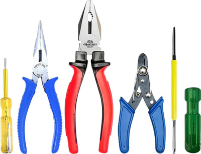 Loopito 5-in-1 Hand Tool Kit - 2x Pliers, Wire Stripper, Line Tester, Screwdriver Lineman Plier(Length : 8 inch)