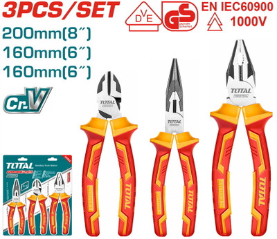 TOTAL THT2K0302 3PCS Insulated Pliers Set Lineman Plier(Length : 8 inch)