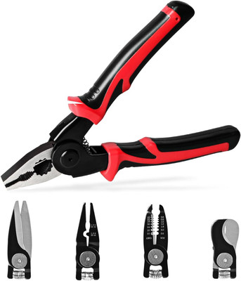 Hembit 5 in 1 Multifunctional Plier Set with 5 Interchangeable Tool Head -Wire Stripper Multi Utility Plier(1 Tools, Red, Black)