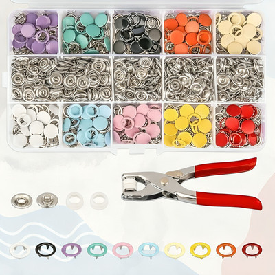 Shikshapatri Snap Buttons Kit – 200 Sets Metal Fasteners in 10 Colors with Hand Pliers Tool Punch Plier(Length : 6 inch)