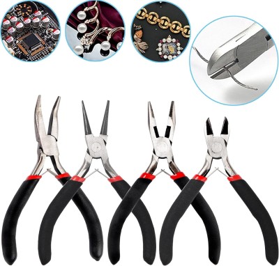 uptodateprouducts 4 Pcs Jewelry Pliers Needle Nose Chain Nose Round Nose Bent Nose Wire Cutters Round Nose Plier(Length : 4.5 inch)