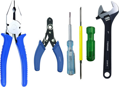 FADMAN Pack of 4 Plier Combo Kit | Wire Cutter | Tester | Screwdriver | Wrench | Lineman Plier(Length : 8 inch)