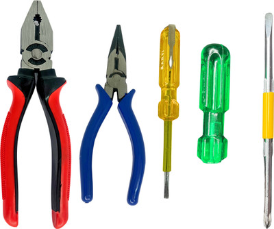 Chawri 4 Pcs Tools Kit Set Plier with Nose Plier & Line Tester & Screw Driver Combination Snap Ring Plier(Length : 8 inch)