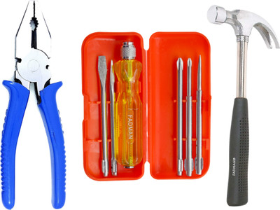 FADMAN Plier Combo Kit | Screwdriver Box-R | Claw Hammer | Lineman Plier(Length : 8 inch)