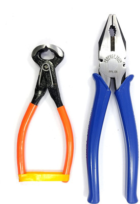 PERFECT TECH Set of 2 Pcs Combination Cutting Plier 8 Inch | 6 Inch Top Cutter Plier Combination Snap Ring Plier(Length : 8 inch)