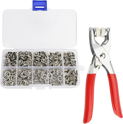 SANWALSA (100 Pcs, Silver) Snap Button set with Hand Snap Fastener Plier Tool Punch Plier(Length : 6 inch)