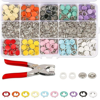 opriQ Snap Buttons Kit Fasteners with Hand Pliers Tool Multicolor Metal 200pcs Ring Metal, Plastic Buttons(Pack of 200)