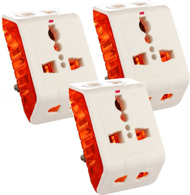 Mopslik Universal Multi Plug Multi Socket With Indicator White (Pack of 3) Plug Pin(8 cm)
