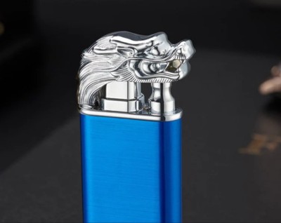 nisatraders DRAGON DOUBLE FLAME SOLID CIGAR CIGARETTE LIGHTER Dragon Face Double Flame Metal Body |Easy Refillable Lighter | Pocket Lighter(WATER BLUE)