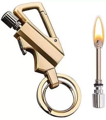 Point Zero Essentials Outdoor Refillable Waterproof Lighter Metal Matches with Keychain Multi-Function Comes With Keychain Bottle Opener Portable Matches Pocket Lighter(GOLD)