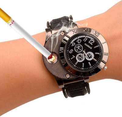 Ancestors USB Rechargeable Spy Flameless Windproof Stylish Wrist Watch Lighter Pocket Lighter(Black)
