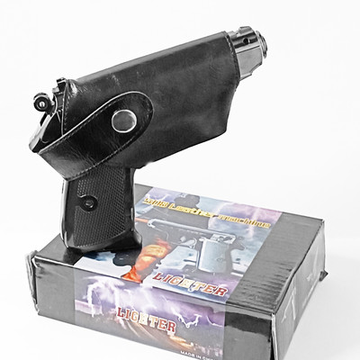 AirMount ™5 ABC Silver Gun Lighter with Barrel Pull Back System Jet Flame Steel Gas Fully Metal 508 Gun Shaped Jet Flame Windproof Cigarette Lighter Pocket Lighter(Silver)