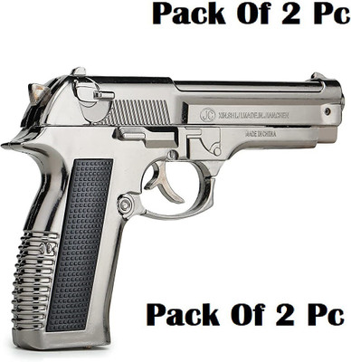 Treasurer Silver Heavy Metal Pistol Gun 608 with Lighter Barrel Pull Back System myfirstdot Pocket Lighter(Silver)