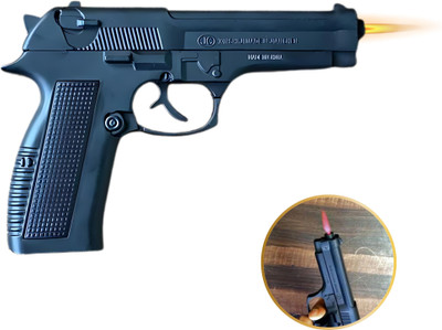 WBD 608 Metal Gun Lighter Barrel Pull Back System Black Look Heavy Weight Gun Gun Lighter Pocket Lighter(Matte Black)