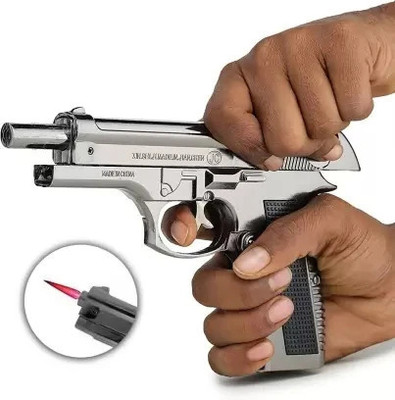eDUST ® Full Metal Body Gun Lighter With Pull Back Loading System Cast www.myfirstdot.com Pocket Lighter(Silver)