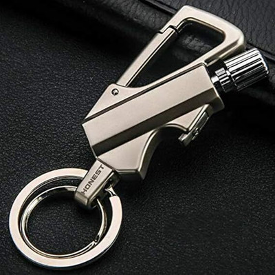 WBD 3 in 1 Keychain Lighter Cigarette Flint Lighter + Keyring + Bottle Opener Fire Starter Match Sticks Silver Polished Waterproof Pocket Lighter(Silver)