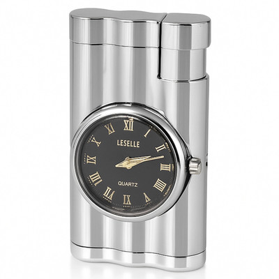 Point Zero Premium 2-in-1 Lighter with Quartz Clock | Windproof Jet Flame | Refillable Butane Torch for Men | Pocket Gift Item Pocket Lighter(Silver)