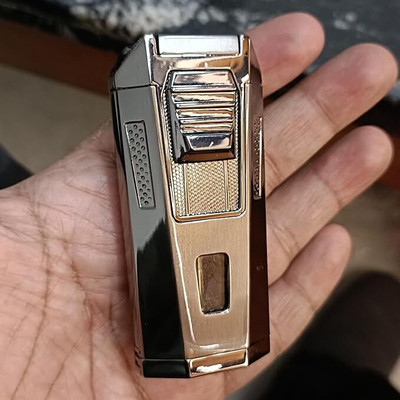 Ala Flame Metal Dual Flame Straight Flame Windproof Cigar Lighter High-end Durable Metal Inflatable Lighter Pocket Lighter(Black)