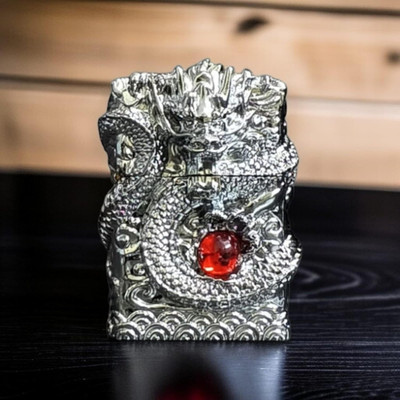 JGG Jain Gift Gallery Dragon Lighter Pocket Lighter with Fuel | Jet Flame Windproof Design | Premium Metal Body with Compact Look Pocket Lighter(Silver)