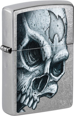 ZIPPO Skull and Flame Design Street Chrome Windproof Lighter Pocket Lighter(Silver)