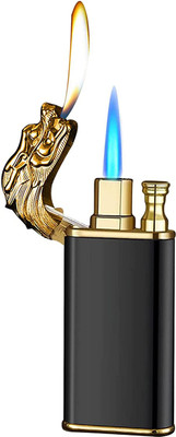 VIOVI Black Double Flame Dragon Lighter Luxuries Creative Design Dual Flame Fire Lighter Windproof & Refillable Pocket Lighter(Black)