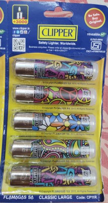 clipper Refillable Large Cigarette Lighters (Hippie Party 1)- 5 PCS Brand: GARTIG Pocket Lighter(Multicolor)