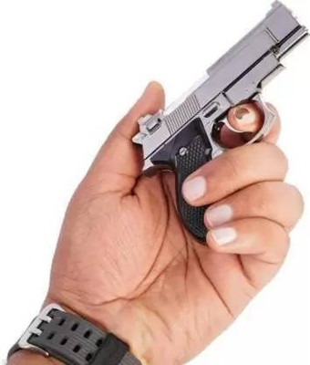 BIKRIFY Mini Beretta Pistol Shape Windproof Jet Flame Refillable Refillable Without Gas Small Pistol/Gun Shaped Heavy Metal Pocket Lighter Pocket Lighter(Silver)