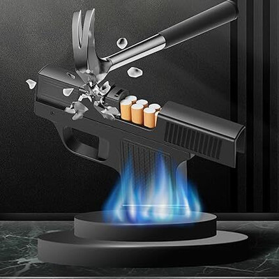 Khan Saar JD-YH098 Butane Torch Lighter, Gun Shape Pipe Jet Lighter Refillable Pocket Lighter(Black)