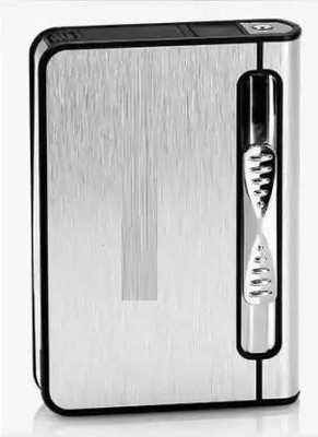 Risen style Ultra Thin Cigarette Case with inbuilt Cigarette Lighter I 10 Cigarette Holder Pocket Lighter(Silver)