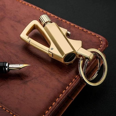 WBD 3 in 1 Keychain Lighter Cigarette Flint Lighter + Keyring + Bottle Opener Fire Starter Match Sticks Golden Polished Waterproof Pocket Lighter(Golden)