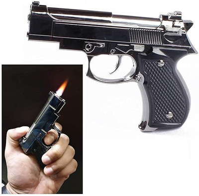 JGG Jain Gift Gallery Refillable Lighter Windproof Jet Flame Gun Shaped Pocket Lighter Grey Color Pocket Lighter(GREY)