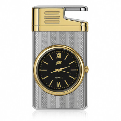 FITUP Premium 2-in-1 Lighter with Quartz Clock | Windproof Jet Flame | Refillable Butane Torch for Men | Pocket Gift Item Pocket Lighter(Silver)