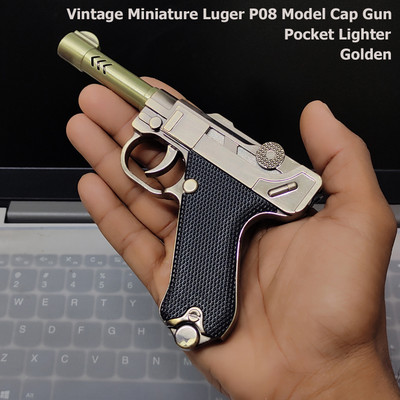 Crokroz Vintage Design Metal/Plastic Body Gun Shape Jet Flame Pocket Lighter(Gold)