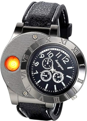 Elevea 2-in-1 Stylish Watch with USB Rechargeable Cigarette Lighter - 15 Years Warranty Pocket Lighter(Black)