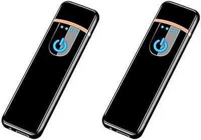 TULUA (Pack of 2)Smart Fingerprint Sensor Lighter with Light USB Rechargeable Lighter Smart Fingerprint Sensor Lighter with Light USB Rechargeable Lighter Pocket Lighter(black)