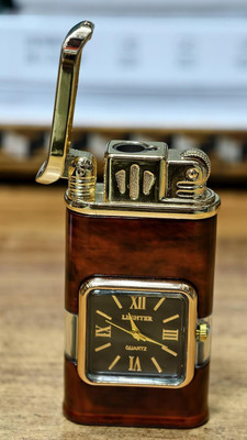 JGG Jain Gift Gallery Watch Pocket Lighter | Flip-Top Jet Flame | Windproof Metal Body | Designed with Premium Aesthetics Pocket Lighter(Maroon, Gold)