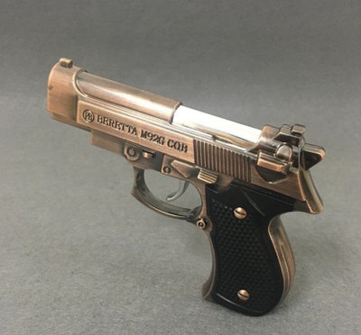 REPISH Butane Gas System And Adjustable Flame Copper Beretta Gun Pocket Size Metal Pocket Lighter(Black)