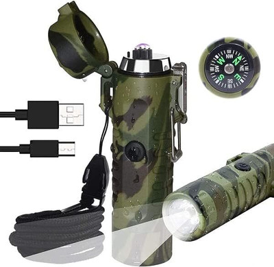 Vedara Arc Plasma Beam Lighter-USB Rechargeable-Windproof Flashlight & Compass, Dual Arc Plasma Beam Lighter Pocket Lighter(Green)