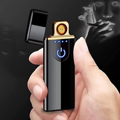 BRSS USB Lighter Electronic USB Windproof Rechargeable Cigarette Lighter Eco-friendly USB lighter Electric USB lighter for cigarettes Pocket Lighter(Black)
