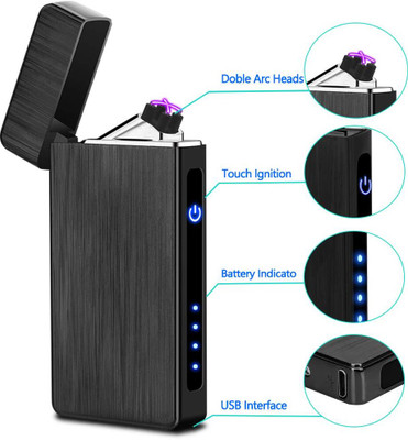 DriZZling BEST Heavy Metal Made Sensor Touch Rechargeable Pocket Size Double ARC Lighter Plasma Double ARC Fire Start After Full Battery Charge | Easy To Carry Pocket Lighter(Black)
