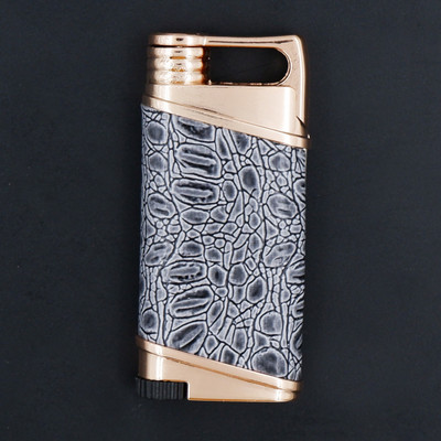 ASRAW Refillable Leatherette Texture Finished Lighter Windproof Jet Flame Lighter Pocket Lighter(Silver)