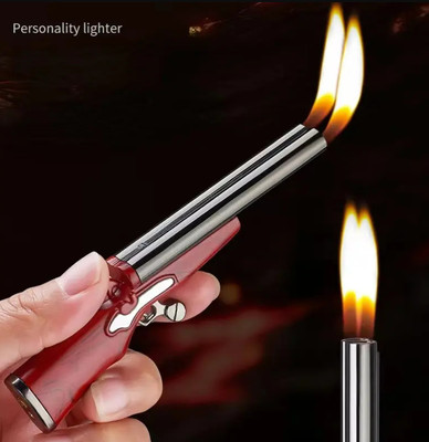 Ryme Refillable Small Double Barrel Without Gas Gun shape Pocket Lighter(Multi)