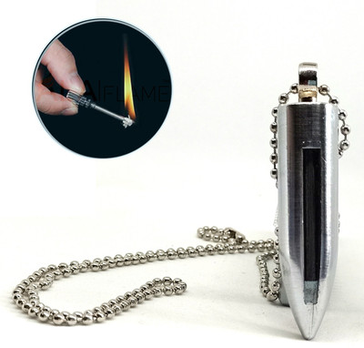 ALA Flame Permanent Match Lighter Flint Bullet Silver with Keychain Fire Starter Keychain Smoking Gadgets For Men Pocket Lighter(Silver)