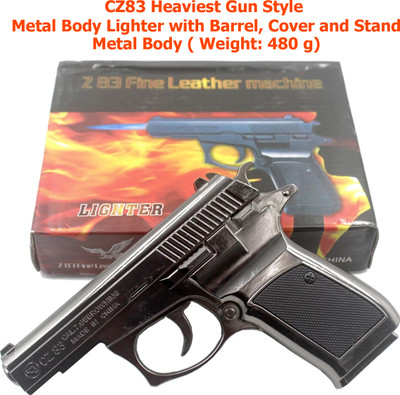 Point Zero Half Cock Barrel Z83 Metal Gun Lighter With Stand And Cover Jet Flame Pocket Lighter(Silver)